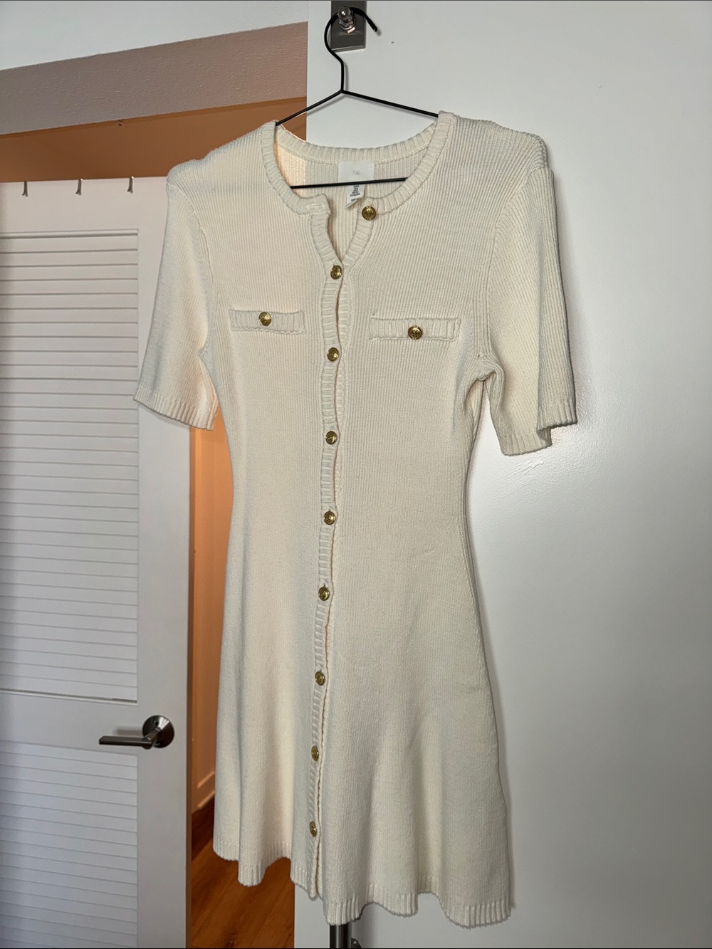H&m Cream Button-Front Knit Dress